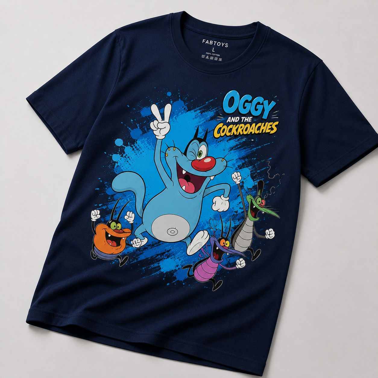 FabToys Oggy Cartoon Graphic Printed T-Shirt – Black
