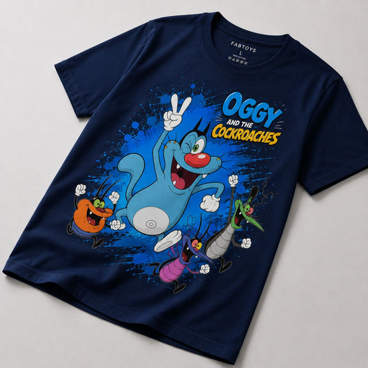 FabToys Oggy Cartoon Graphic Printed T-Shirt – Black